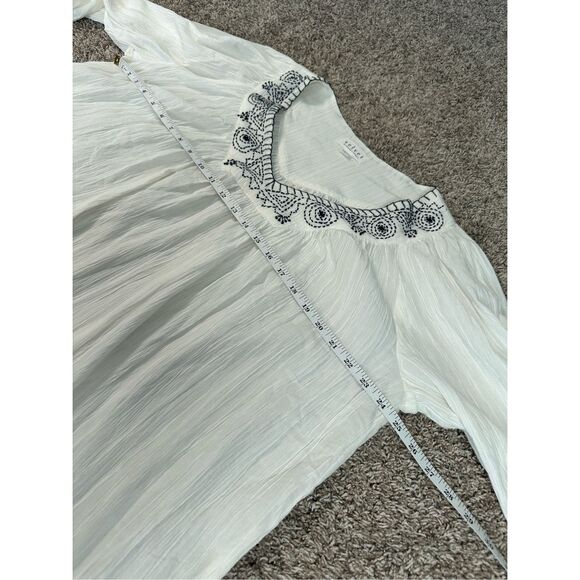 Anthropologie VELVET Trista Blanket Stitch Kaftan Dress White Embroidered Boho M - Picture 11 of 13